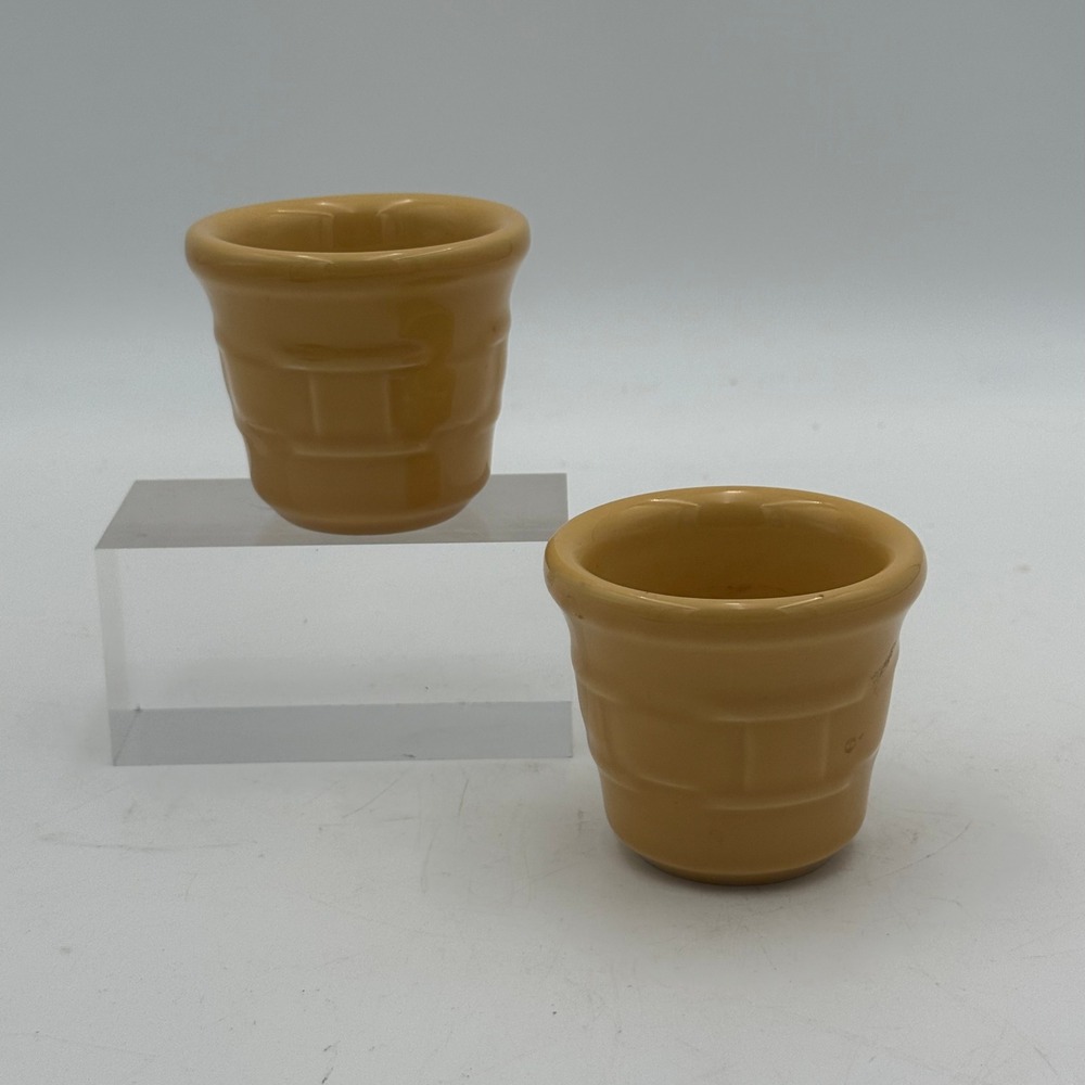 Longaberger Pottery Woven Traditions Yellow Votives Set of 2 USA